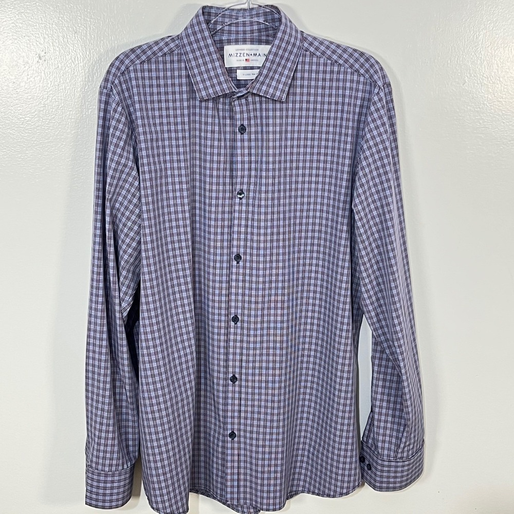 Mizzen + Main Leeward Collection Casual Performance Stretch Plaid Button‎ Up XL